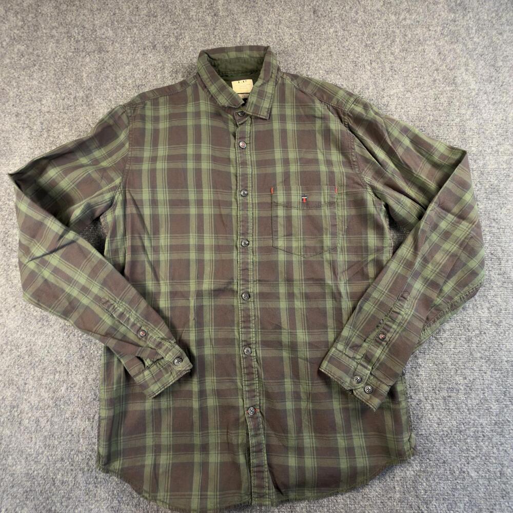 Louis Philippe LP Sport Mens Green Plaid Super Slim‎ Fit Shirt Size 40 #1625